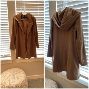 New Cole Haan hooded wool blend zip coat camel sz8